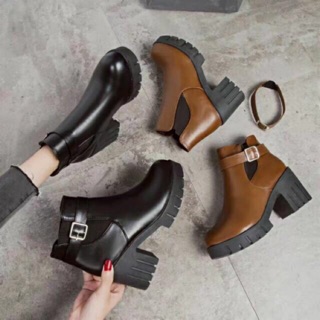 ราคารองเท้าบูทส้นสูง สูง 7.5 cm 518 (Chelsea Boots)รองเท้าบูทเกาหลี รองเท้าทรงมาร์ติน รองเท้าบูทหนังส้นสูง ขาเรียวยาว