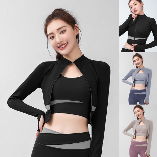 NEW (YOGA-125) เสื้อคลุมออกกำลังกายผู้หญิง เสื้อแจ็คเก็ตแขนยาวมีซิปรูด เสื้อสปอร์ตแขนยาว ผ้าดีทรงก