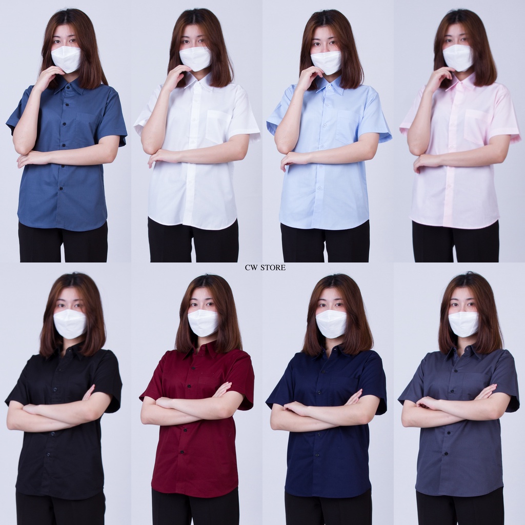 เสื้อเชิ้ต คอปกแขนสั้น 8 สี M-3XL ผ้าใส่สบาย ไม่ร้อน ผ้าคุณภาพดี พร้อมส่ง