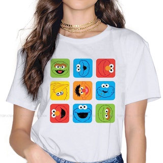 เสื้อยืดแขนสั้นลําลอง ขนาดใหญ่ พิมพ์ลาย Sesame Street Blusas สไตล์ฮาราจูกุ แฟชั่นวินเทจ สําหรับผู้หญิง