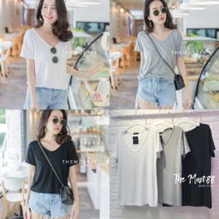เสื้อยืดคอยูกุ้น ผ้าเรย่อนคอกว้าง