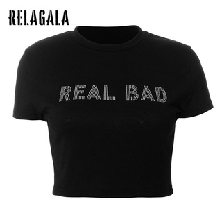 Relagala เสื้อยืด คอกลม แขนสั้น แบบเข้ารูป แฟชั่นสําหรับผู้หญิง