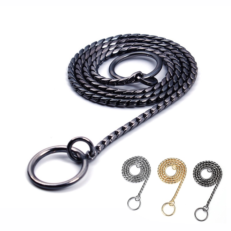 โซ่งูสุนัข Choke Collar สแตนเลสลูกสุนัขสัตว์เลี้ยงแสดงโลหะ Slip Choker Collar Chain การฝึกอบรมเดินสําหรับ Bulldog