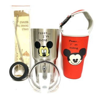 แก้วเก็บอุณหภูมิ ร้อน-เย็น แก้วเยติ ลายมิกกี้เมาส์ Mickey Mouse สีสแตนเลส ฟรีหลอดและยางรองแก้ว