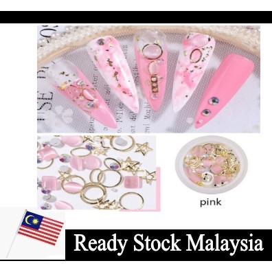 S33 Nail Art Cats eye Opals เครื่องประดับ ลูกเหล็ก ประดับมุก