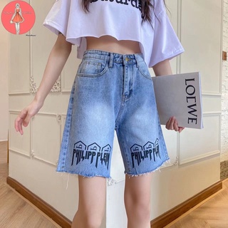 🌻Neta.th🌻พร้อมส่ง🌈กางเกงยีนส์ผู้หญิงขาสั้นห้าส่วนรุ่นใหม่พิมพ์ลายอักษรผ้านิ่มใส่สบายสไตส์แฟชั่น🎀