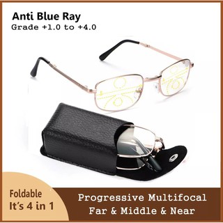 แว่นกรองแสงสีฟ้าสำหรับคนสายตายาว มองใกล้ไกลได้และพับได้ Foldable anti blue ray multifocal lens