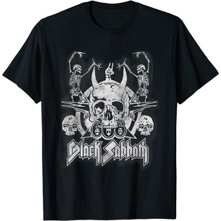 ผ้าฝ้ายคอกลมเสื้อยืด พิมพ์ลายโครงกระดูกเต้นรํา Sabbath Official สไตล์วินเทจ สีดําfrom S-4XL