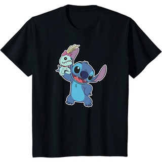 KL Disney Stitch เสื้อยืดดูโอแบบไดนามิกสําหรับผู้ชายผู้หญิงเสื้อยืดผ้าฝ้าย IKr