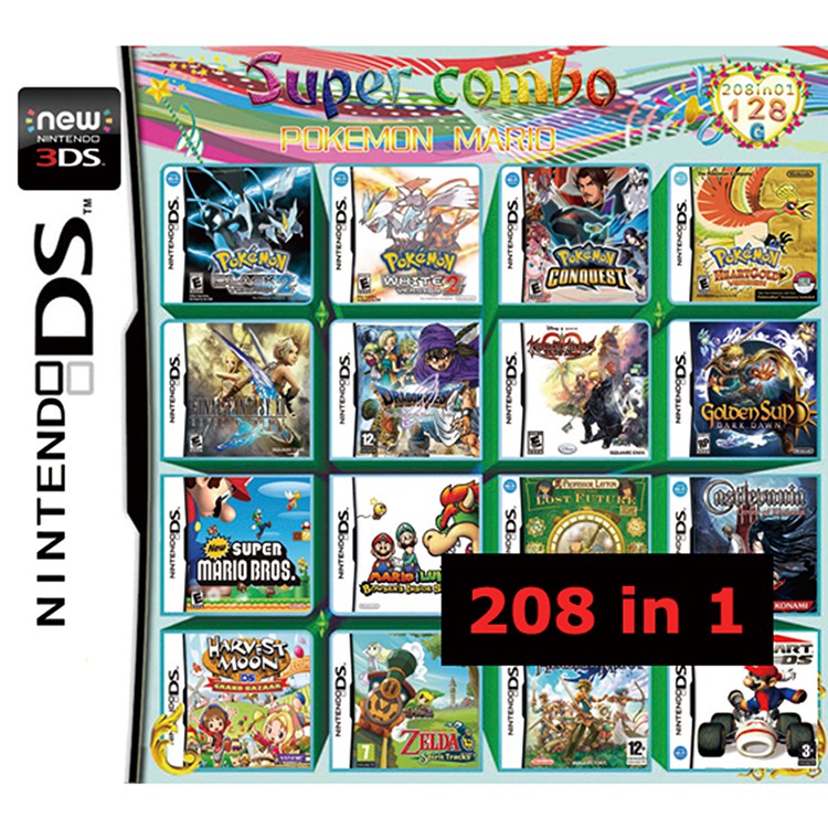 208 เกมใน 1 ตลับหมึกเกม Multicart สําหรับ nintendo switch DS NDS NDSL NDSI 2DS 3DS