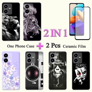 2 IN 1 VIVO Y22 Y22S เคสนิ่ม พร้อมฟิล์มกันรอยหน้าจอเซรามิค โค้ง ฟิล์มนิรภัย