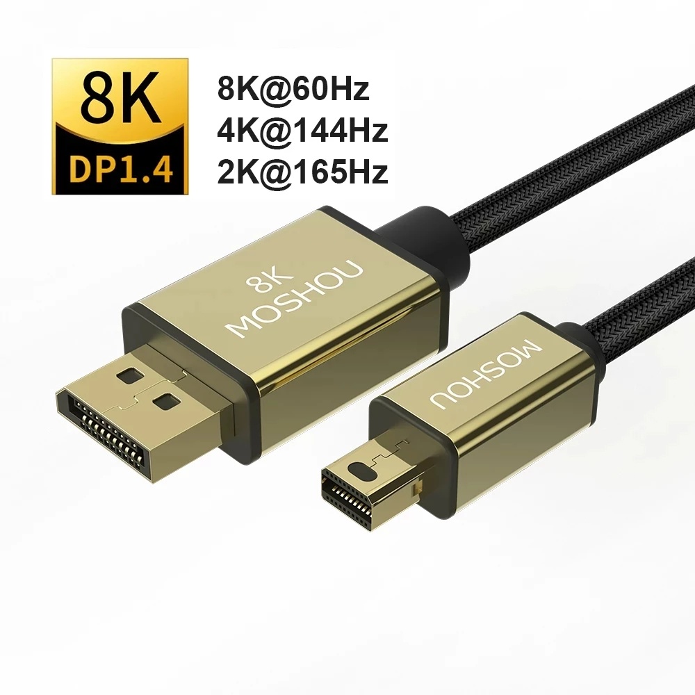 สาย Moshou DP 1.4 DisplayPort เป็น DP 8K 60Hz 4K 144Hz 32.4Gbps HDR สายไฟวิดีโอ
