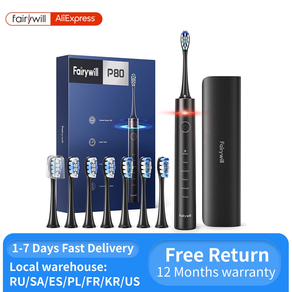 Fairywill Electric Toothbrush P80 with Pressure Sensor Whitening Electronic Toothbrushes USB