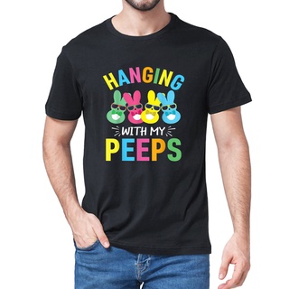 ใหม่ เสื้อยืดแขนสั้น ผ้าฝ้าย พิมพ์ลายกระต่ายอีสเตอร์ Hangin With My Peeps น่ารัก แฟชั่นสําหรับผู้ชาย 2022S-5XL