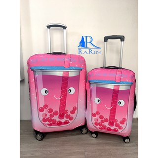 Rarin ผ้าคลุมกระเป๋าเดินทาง (ลายชาไข่มุกชมพู) สำหรับคลุมกระเป๋าขนาด  ขนาด Size M 24-26