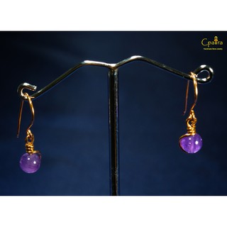 925 Sterling Silver Earrings ต่างหู เงินแท้ 925 เคลือบด้วยทองโรสโกลด์ Amethyst 6 mm