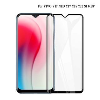 Vivo Y17 Y12 Y15 Y11 2019 ฟิล์มกระจกนิรภัยกันรอยหน้าจอ แบบเต็มจอ สีดํา