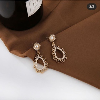 Pearl Diamond Vintage Clip 925 Silver Earrings ต่างหู ตุ้มหู หนีบ ก้านเงิน แท้วินเทป ประดับ เพชร มุก คนแพ้ ใส่ได้