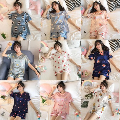 【ราคาถูกที่สุด】ชุดนอนซาติน รูปแบบการ์ตูนน่ารัก ชุดนอนแขนสั้น ชุดนอน ...