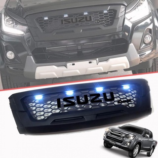 หน้ากระจัง ISUZU ดีแม็กซ์ กระจังหน้า DMAX ปี 2015 - 2018 สีดำด้าน LOGO ดำ ไฟสีขาว LED 4 จุด