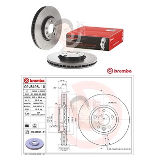 09 B498 11 จานเบรค ล้อ F (ยี่ห้อ BREMBO) รุ่น HC UV PVT VOLK SWAGEN Caravelle T5 ปี2003-&gt;