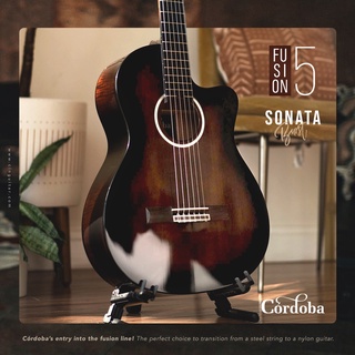 Cordoba Fusion 5 "Sonata Burst" กีตาร์ Hybrid Nylon String สเปค Top Solid (Sitka Spruce / Flamed Mahogany)