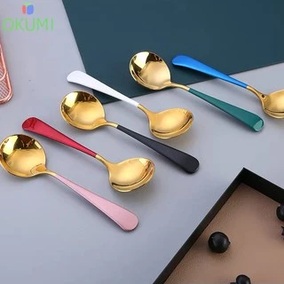 OKUMI_SHOP ช้อนสแตนเลสหนา ช้อนกลม ช้อนซุป 8 สี (0036)