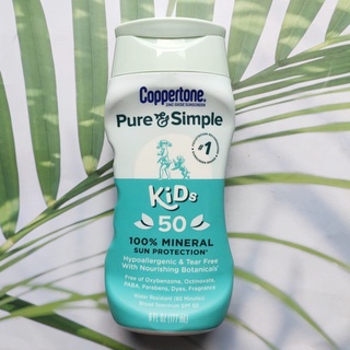 (Coppertone®) Pure &amp; Simple Kids 100% Mineral Sun Protection Zinc Oxide Sunscreen Lotion SPF50, 177ml โลชั่นกันแดดเด็ก