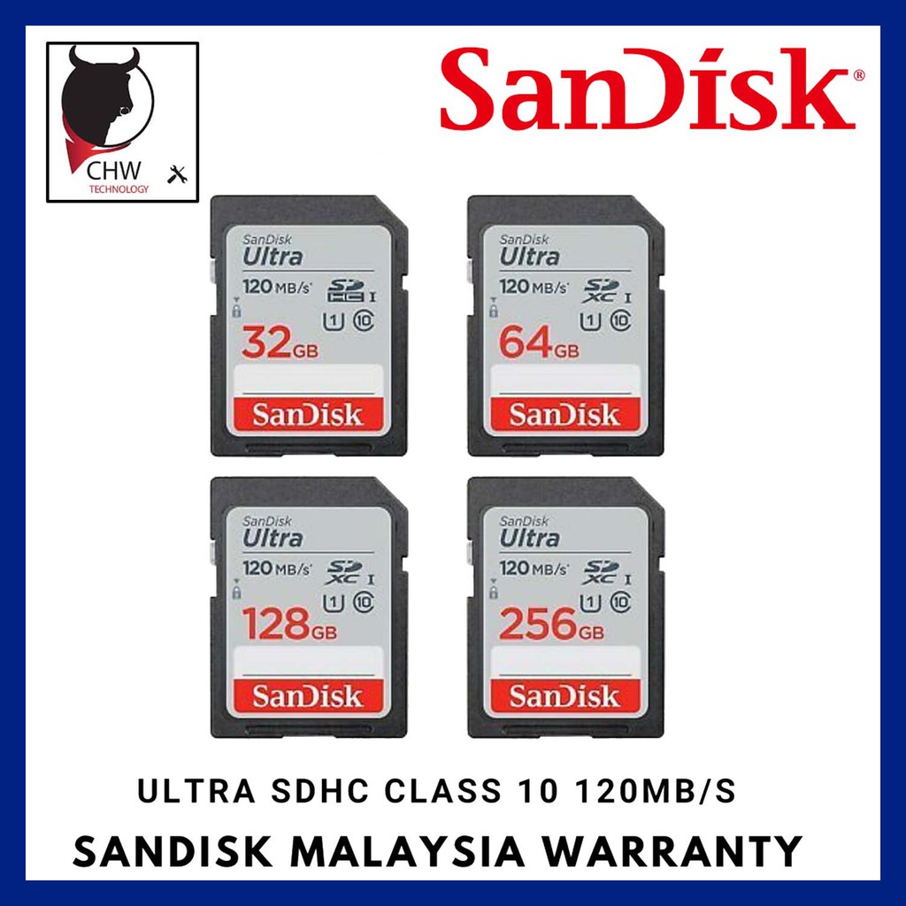 Sandisk sd card ultra 128gb 64gb 32gb 80 120mbs c10 u1 sdxc uhs i