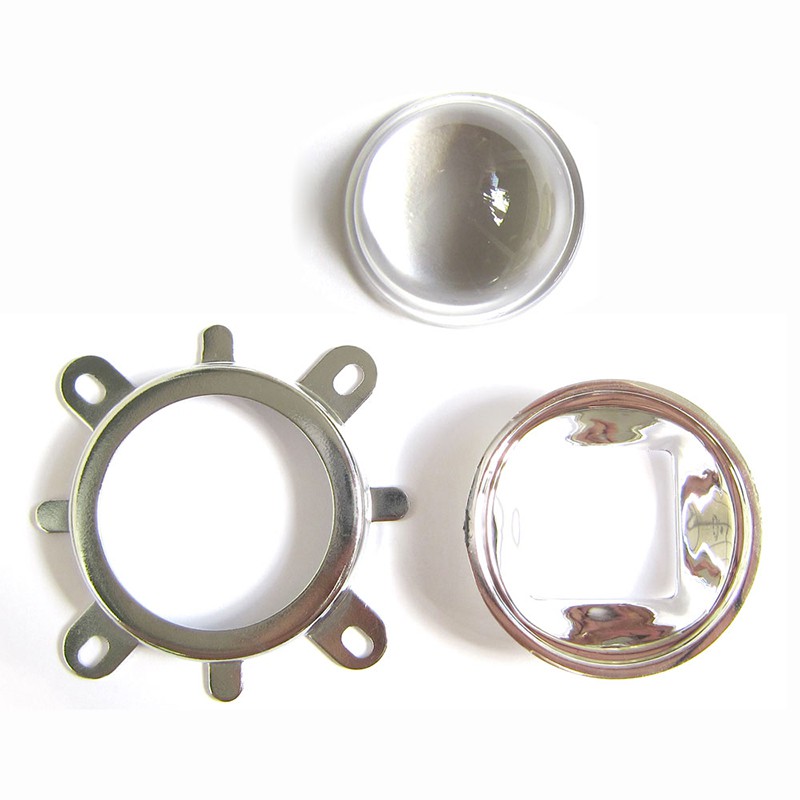 เลนส์ออปติคอลอะคริลิค PMMA LED 44 มม. 57 มม. 77 มม. 60 องศา 120 องศา ตัวสะท้อนแสง ตัวยึดเหล็ก สําหรั