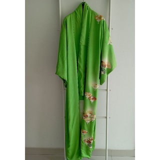 100% Silk Kimono Neon Green ลายพัด