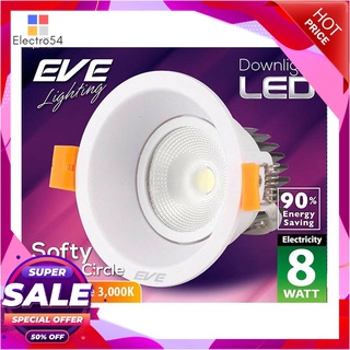 🔥ยอดนิยม!! EVE LIGHTING โคมไฟดาวน์ไลท์ LED หน้ากลม กำลัง 8 วัตต์ ขนาด 4 นิ้ว Warmwhite