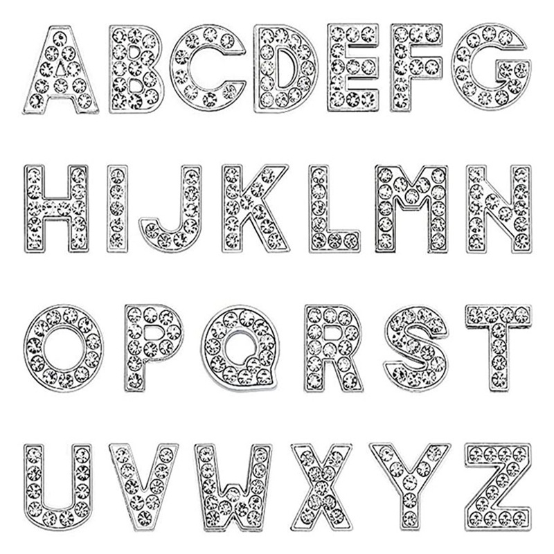 Charms คริสตัลเพชรเงินตัวอักษร PVC Hole รองเท้าดอกไม้ Silver Letter รองเท้า Charm รองเท้าอุปกรณ์ตกแต่ง