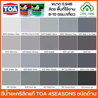 แหล่งขายและราคาTOA 4SEASONS สีน้ำทาบ้าน สีน้ำอะคริลิคแท้ 100% โทนสีเทา (ขนาด 1/4 แกลอน) มี 25 สีให้เลือกอาจถูกใจคุณ