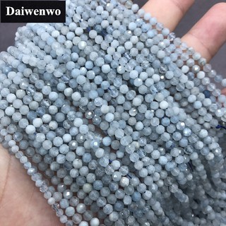 Small Beads Aquamarine หินธรรมชาติขนาดเล็กลูกปัดพลอยสีฟ้า 2/3 / 4mm เหลี่ยมเพชรพลอยส่องแสงอัญมณี DIY