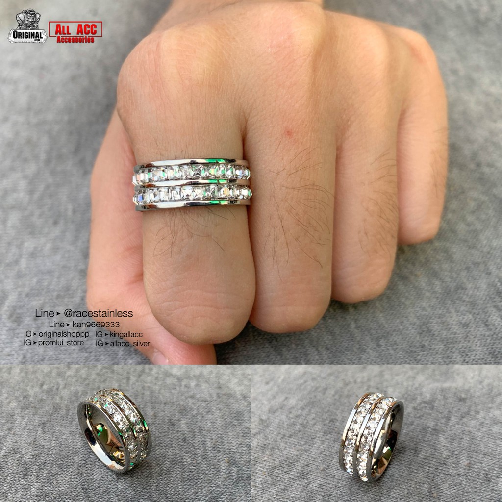 แหวนเพชรรอบคู่ รุ่น2 Cz Diamond สแตนเลสแท้ Stainless 316L Ring แหวนแฟชั่น  แหวนผู้ชาย แหวนสแตนเลส Originallution | Shopee Thailand