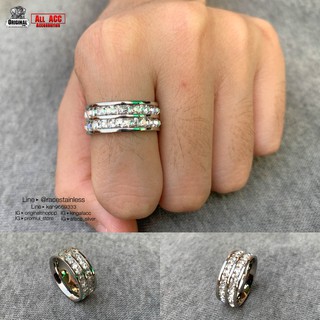 แหวนเพชรรอบคู่ รุ่น2 cz diamond สแตนเลสแท้ stainless 316l ring แหวนแฟชั่น แหวนผู้ชาย แหวนสแตนเลส originallution