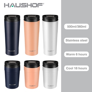 Haushof แก้วเก็บความเย็น ขวดน้ําสเตนเลส 360/500 มล. แก้วเก็บความเย็น ขวดน้ํา แก้วเก็บความร้อน เย็น