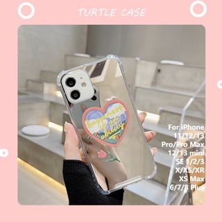เคสโทรศัพท์มือถือ แบบนิ่ม ลายการ์ตูนหัวใจ มีกระจก สําหรับ Apple iPhone 12 11 6 6plus 6s 6splus 7 7plus 8 8plus x xr xs 11 12 pr