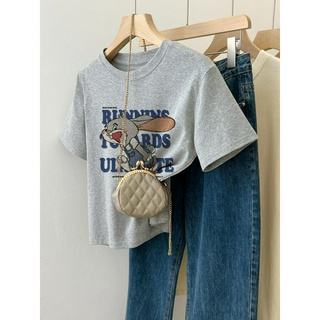 66034 เสื้อยืดคอกลม แขนสั้น พิมพ์ลายกระต่าย สไตล์ใหม่