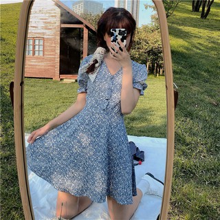 พร้อมส่ง 🌈 bell flower dress C858 มินิเดรสลายดอก มินิเดรสสั้น