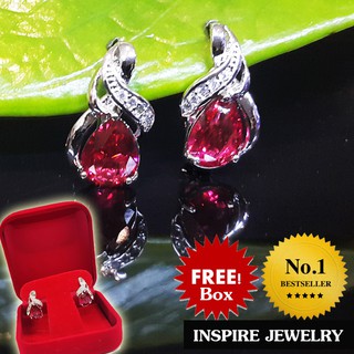 Inspire Jewelry ต่างหูห่วงขาล็อคหลัง สูง 1.5cm.พลอยประจำวันเกิด วันอาทิตย์  คนเกิดวันอาทิตย์