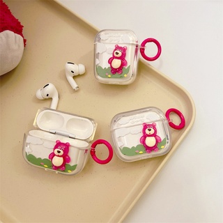 เคสหูฟังบลูทูธไร้สาย เคสairpods เคสการ์ตูนน่ารัก ลายหมีสตรอเบอร์รี่ สามมิติ สำหรับ AirPods 1/2 AirpodsPro gen3 AirPods