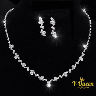 y - q ชุดเครื่องประดับแฟชั่นสตรีสร้อยคอต่างหูอัลลอย rhinestone