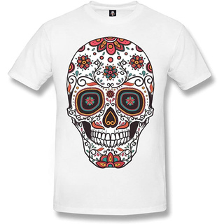 [COD]เสื้อยืด พิมพ์ลายหัวกะโหลกร็อค Day of The Dead Biker สีขาว สําหรับผู้ชาย