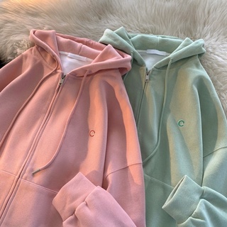 เสื้อสเวตเตอร์สีเขียวคาร์ดิแกนสไตล์อ่อนโยนเสื้อโค้ทหลวมออกแบบชุดเบสบอล