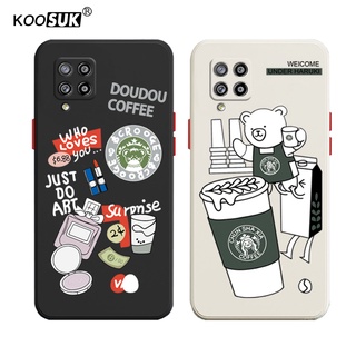 เคสโทรศัพท์มือถือ ขอบตรง ลายการ์ตูนหมี แบบสร้างสรรค์ สําหรับ Samsung Galaxy รุ่น A32 A52 A22 A12 4G