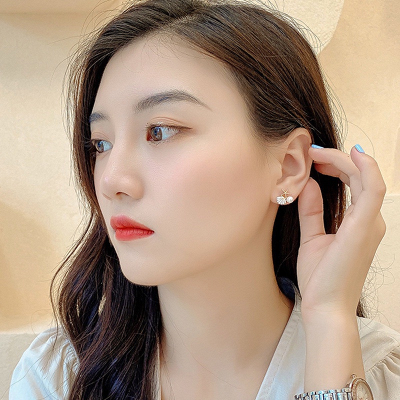 ต่างหูสตั๊ด รูปเปลือกหอย ปลาดาว ประดับไข่มุกเทียม น่ารัก สร้างสรรค์ เครื่องประดับ สําหรับผู้หญิง งานแต่งงาน