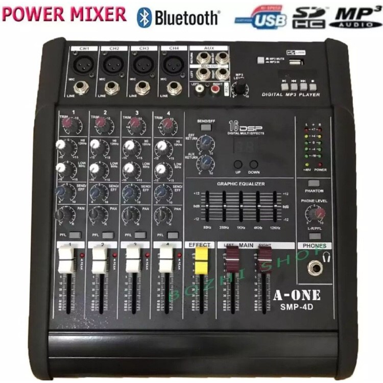 A-ONE MIXER เพาเวอร์มิกเซอร์ ขยายเสียง500วัตต์ 4CH BLUETOOTH USB EFFECT 16DSP รุ่น SMP-4D ppautosoun