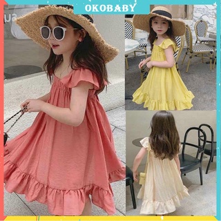 OKOBABY🌈พร้อมส่ง🌈ชุดเดรสเด็กผู้หญิง ชุดเดรสแขนกุดสําหรับเด็กผู้หญิง สีลูกกวาด 1-6อายุ